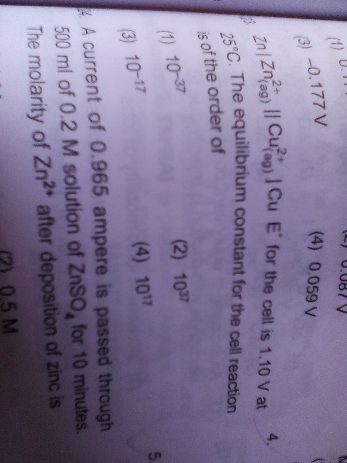 Question image for Question Number 23 from electrochemistry.........